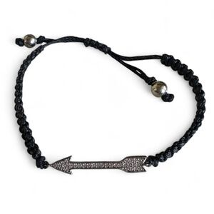 Adjustable Black Hand Tied Bracelet with Pave Crystal Arrow Connector